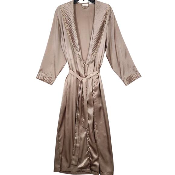 VTG ADONNA ROBE WOMEN SM HOUSE COAT QUILTED CROCHET GRANNYCORE GOLD WEDDING - Picture 1 of 7